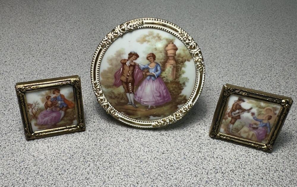 VTG Limoges French Porcelain French Couple Framed Small Handmade Pictures